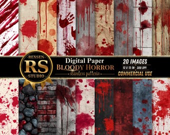 Papel digital con salpicaduras de sangre, fondos de terror para scrapbooking Halloween, collage y diarios creativos