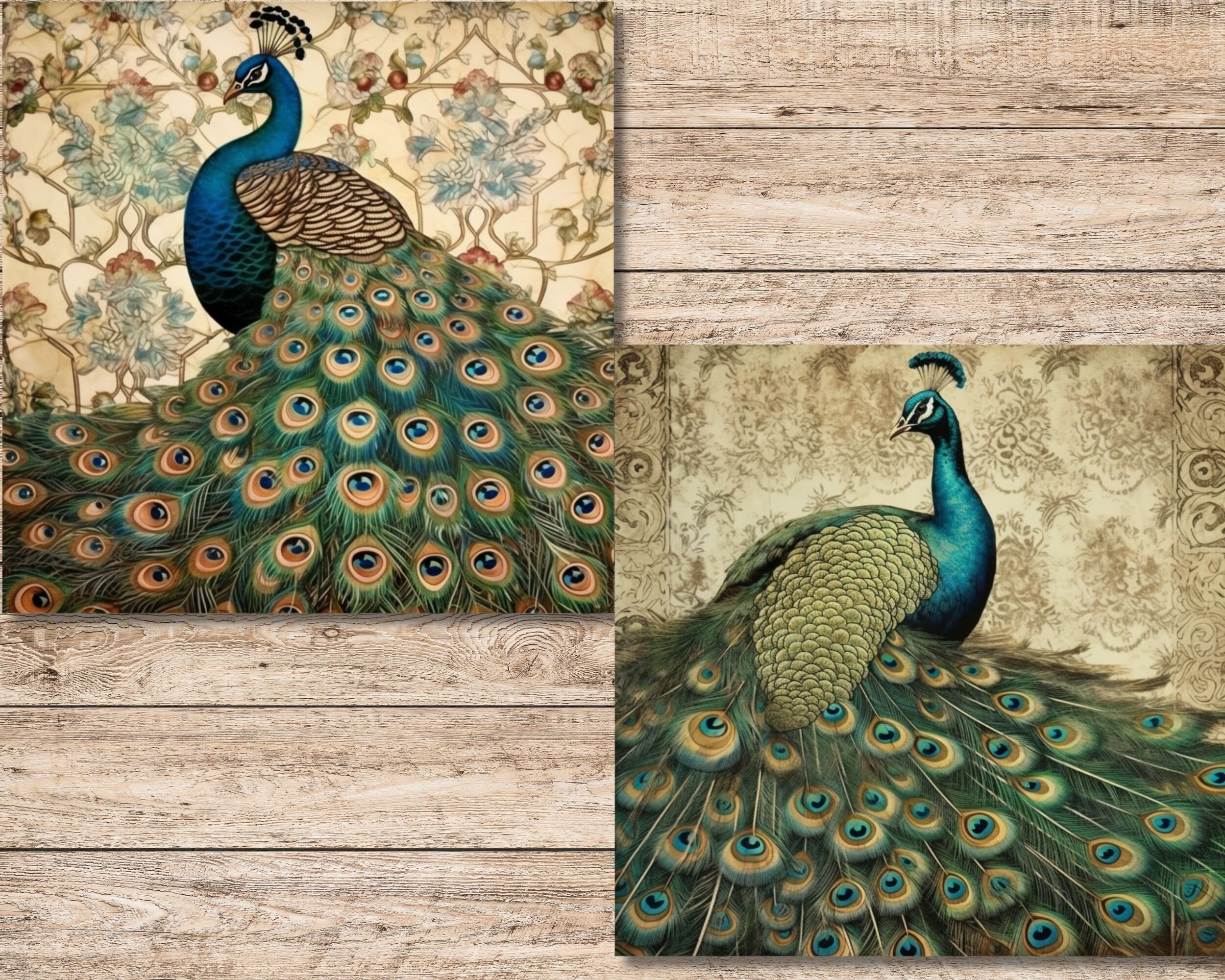 Peacock Vintage Digital Paper Pack, Antique Art Backgrounds PDF ...