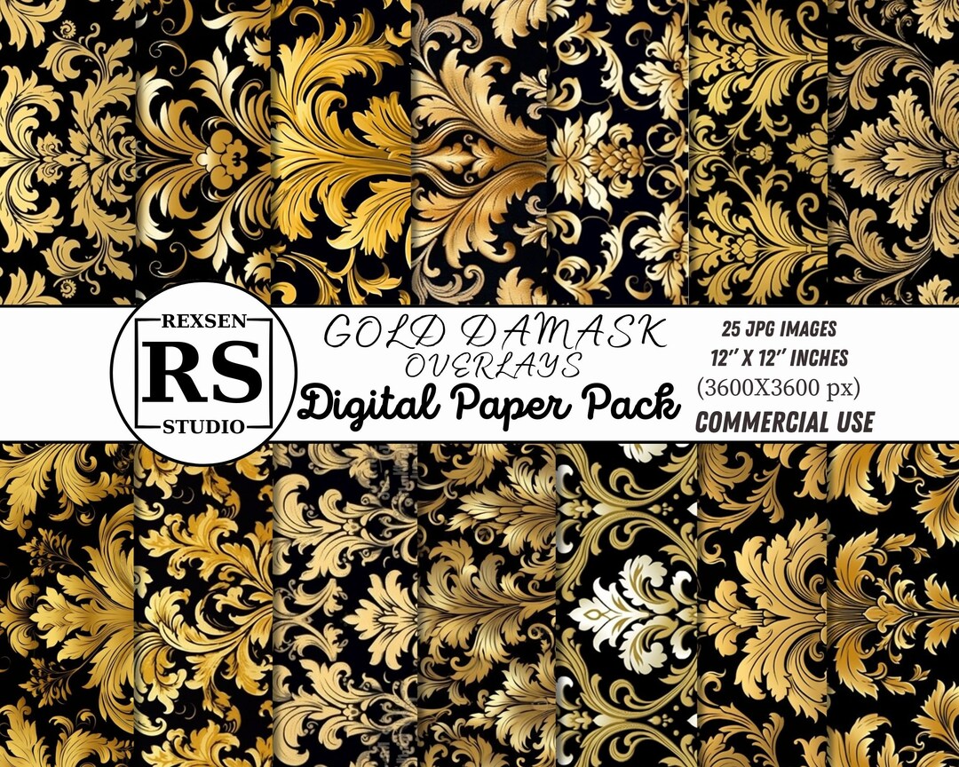 Gold Damask Pattern Overlays, Seamless Gold Patterns in PNG Format With ...