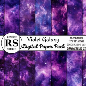 Papier numérique d'arrière-plans de la galaxie violette - textures de l'espace avec un ciel étoilé violet et un usage commercial de téléchargement immédiat de nébuleuse