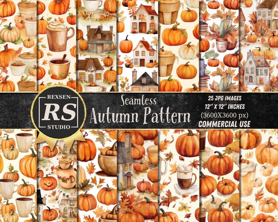 Watercolor Fall Seamless Patterns: Pumpkin Spice Digital Paper (digital ...