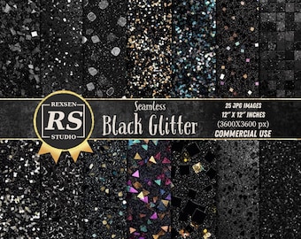 Paquete de papeles digitales con purpurina negra, 25 texturas glamurosas sin costuras, fondos brillantes de lujo, papel para álbumes de recortes con estética oscura, descarga instantánea.