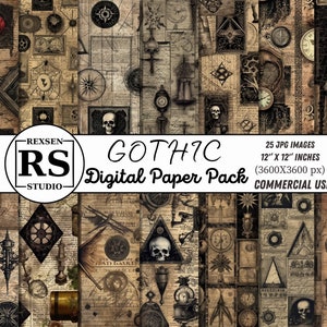 Gothic Junk Journal Pages, Dark Fantasy Scrapbook Page, Occult Journal Page, Printable Paper Collage Sheet Digital Download