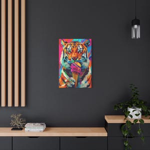 Pop Art Tiger Canvas: Bright Colors - Matte Finish on Pine Frame image 9