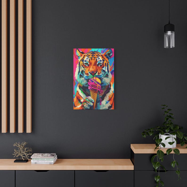 Pop Art Tiger Canvas: Bright Colors - Matte Finish on Pine Frame image 9