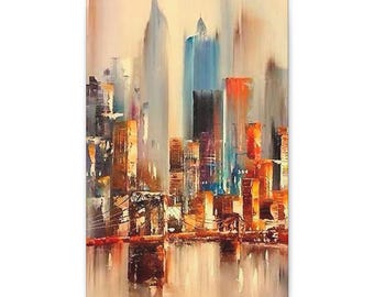 Abstract Cityscape Canvas Print, Modern Urban Wall Art