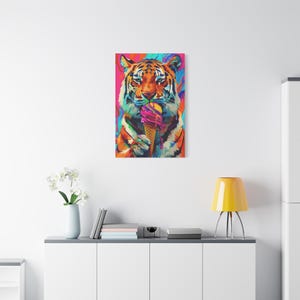 Pop Art Tiger Canvas: Bright Colors - Matte Finish on Pine Frame image 5