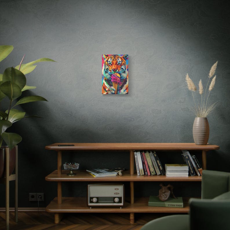 Pop Art Tiger Canvas: Bright Colors - Matte Finish on Pine Frame image 11