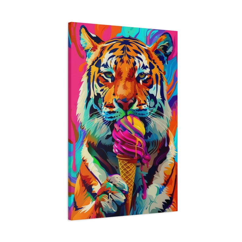 Pop Art Tiger Canvas: Bright Colors - Matte Finish on Pine Frame image 2