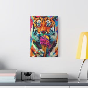 Pop Art Tiger Canvas: Bright Colors - Matte Finish on Pine Frame image 6
