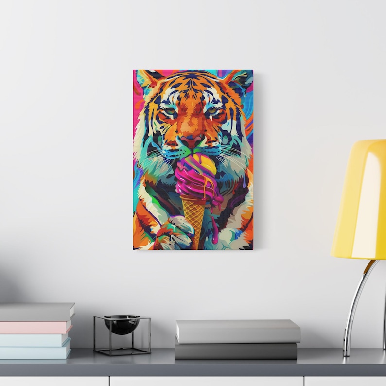 Pop Art Tiger Canvas: Bright Colors - Matte Finish on Pine Frame image 6