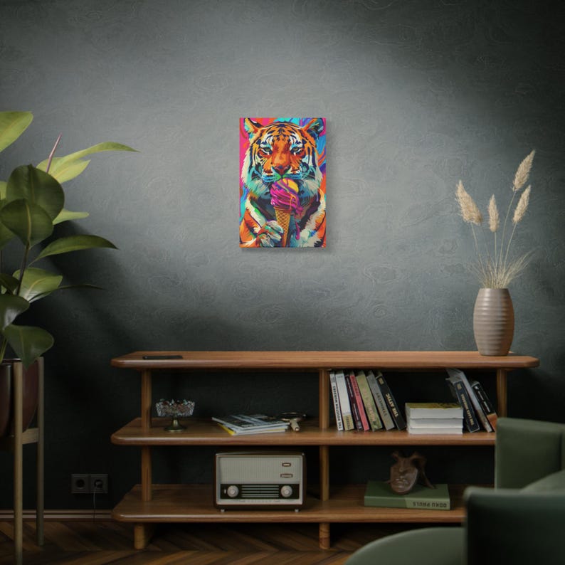 Pop Art Tiger Canvas: Bright Colors - Matte Finish on Pine Frame image 12