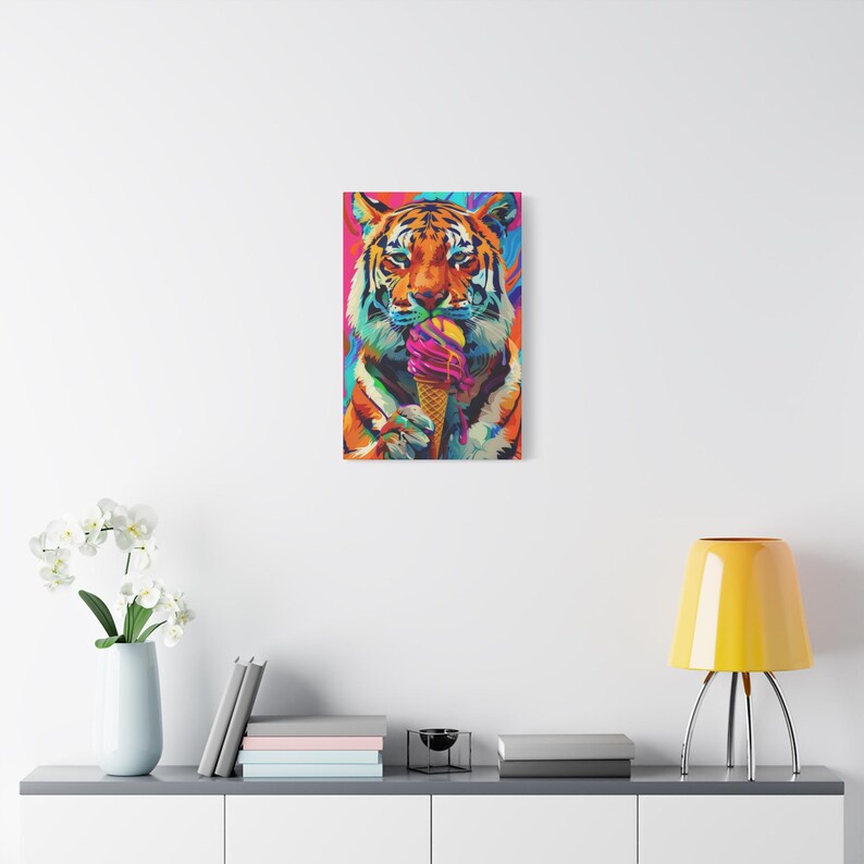 Pop Art Tiger Canvas: Bright Colors - Matte Finish on Pine Frame image 3