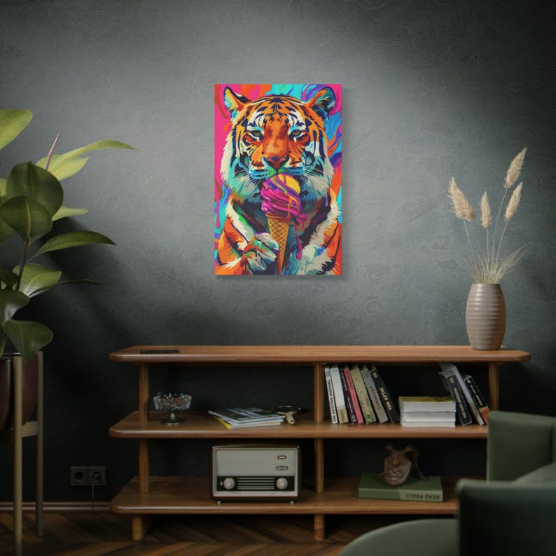 Pop Art Tiger Canvas: Bright Colors - Matte Finish on Pine Frame image 14
