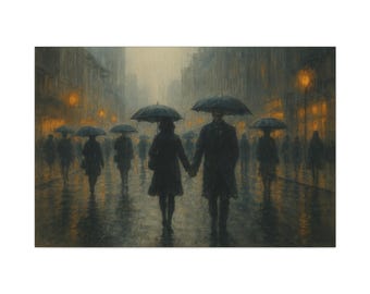 Romantic Couple Rainy Day Canvas Print, Home Decor