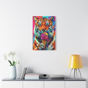 Pop Art Tiger Canvas: Bright Colors - Matte Finish on Pine Frame image 4