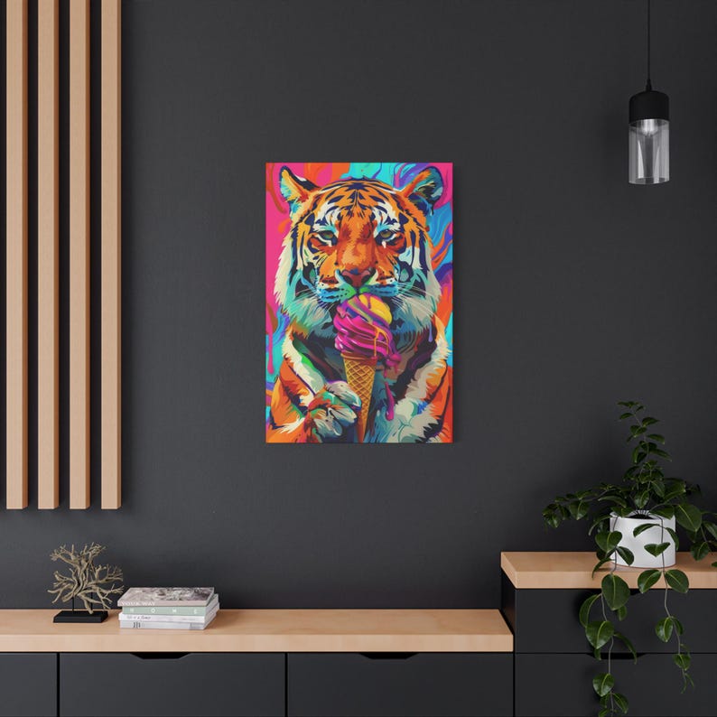 Pop Art Tiger Canvas: Bright Colors - Matte Finish on Pine Frame image 10