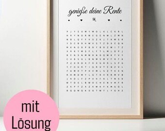 Personalized Retirement Crossword Puzzle – Custom 5-Word Message (DIN A3 PDF)