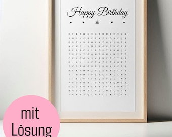 Crucigrama de cumpleaños personalizado - Regalo con palabras a medida (Descarga digital)