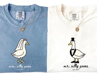Mrs and Mr Goose Shirts, Funny Engagement Couple Tees, Bride Groom Gift
