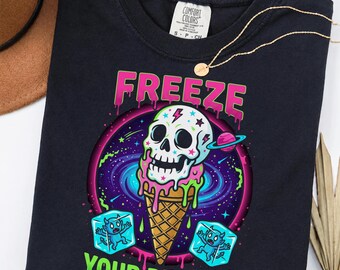 Freeze Your Demons Shirt, Skull Ice Cream Cone Tee, Creepy Summer Dessert T-Shirt, Goth Halloween Treat Top, Funny Horror Gift for Her