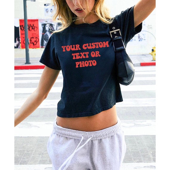 Custom Y2K Baby Tee for Teen Girls, Personalized Photo or Text Crop Top