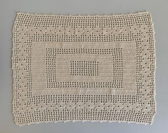Doilie Vintage Light Brown Large Rectangle Crocheted