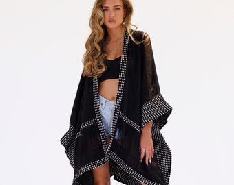 Japanese Black Boho Poncho