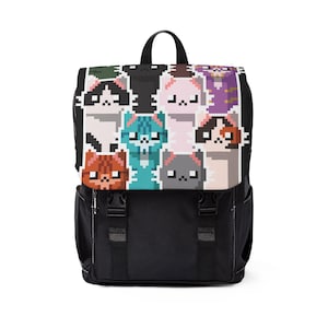 Sac à dos décontracté à bandoulière pour famille de chats Pixel Art pour les amoureux des chats, idée cadeau cartable pour joueurs confortables, sac pour ordinateur portable de 13 pouces