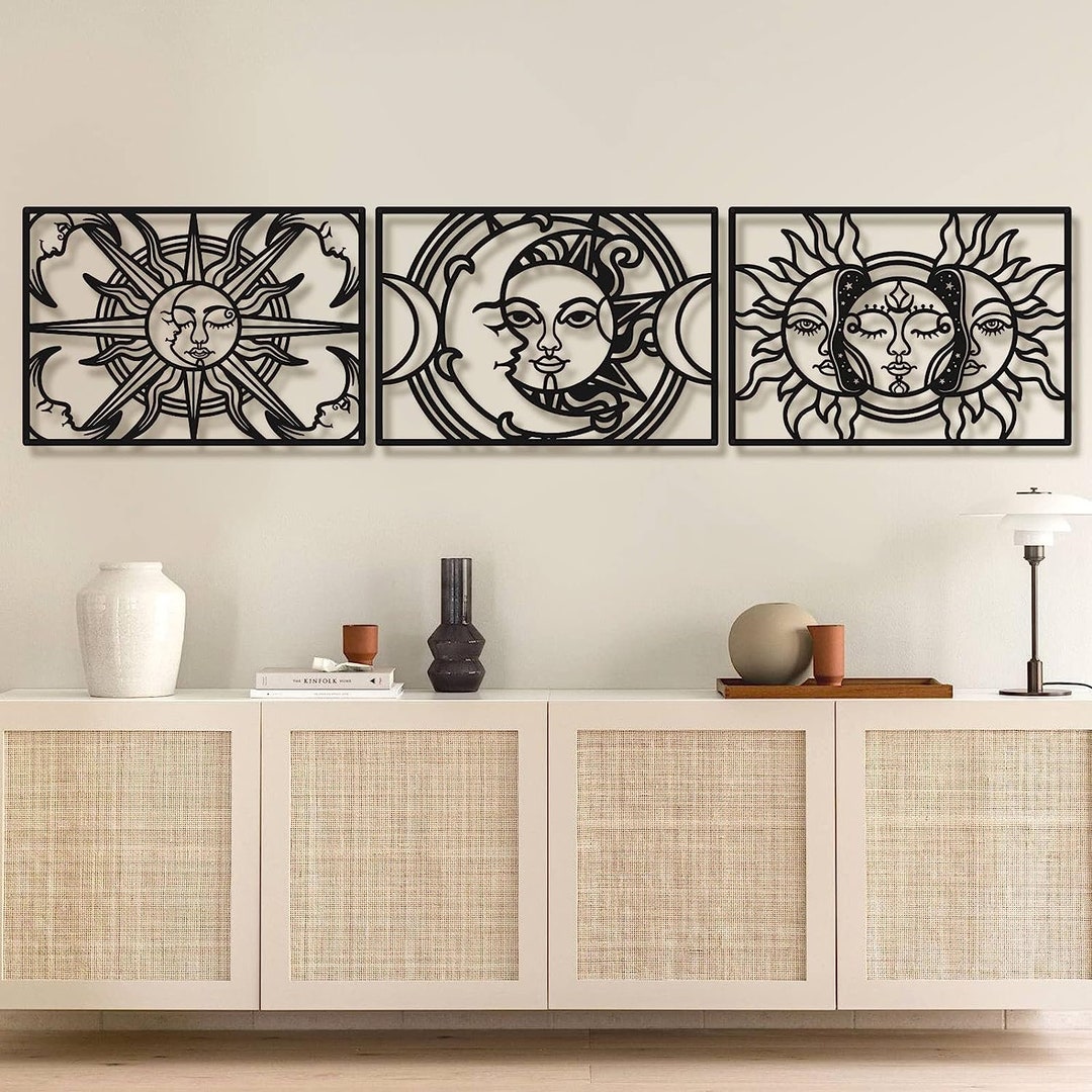 Sun and Moon Metal Wall Art Black Sun Wall Decor Boho Wall Etsy UK