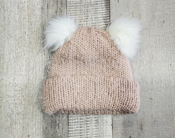 Ultra soft knit double pom kids winter hat - super soft cozy kids hat - kids winter hat - double pom pom hat - cute kids winter hat