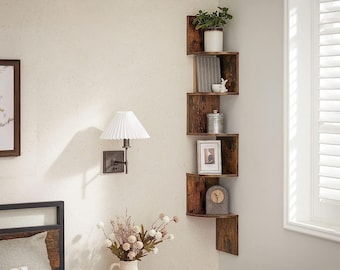 Corner Shelf, Wall Shelf, 5 Tier, Zigzag Floating Shelf, 4 Colours Available, Rustic Brown, Black, White And Grey