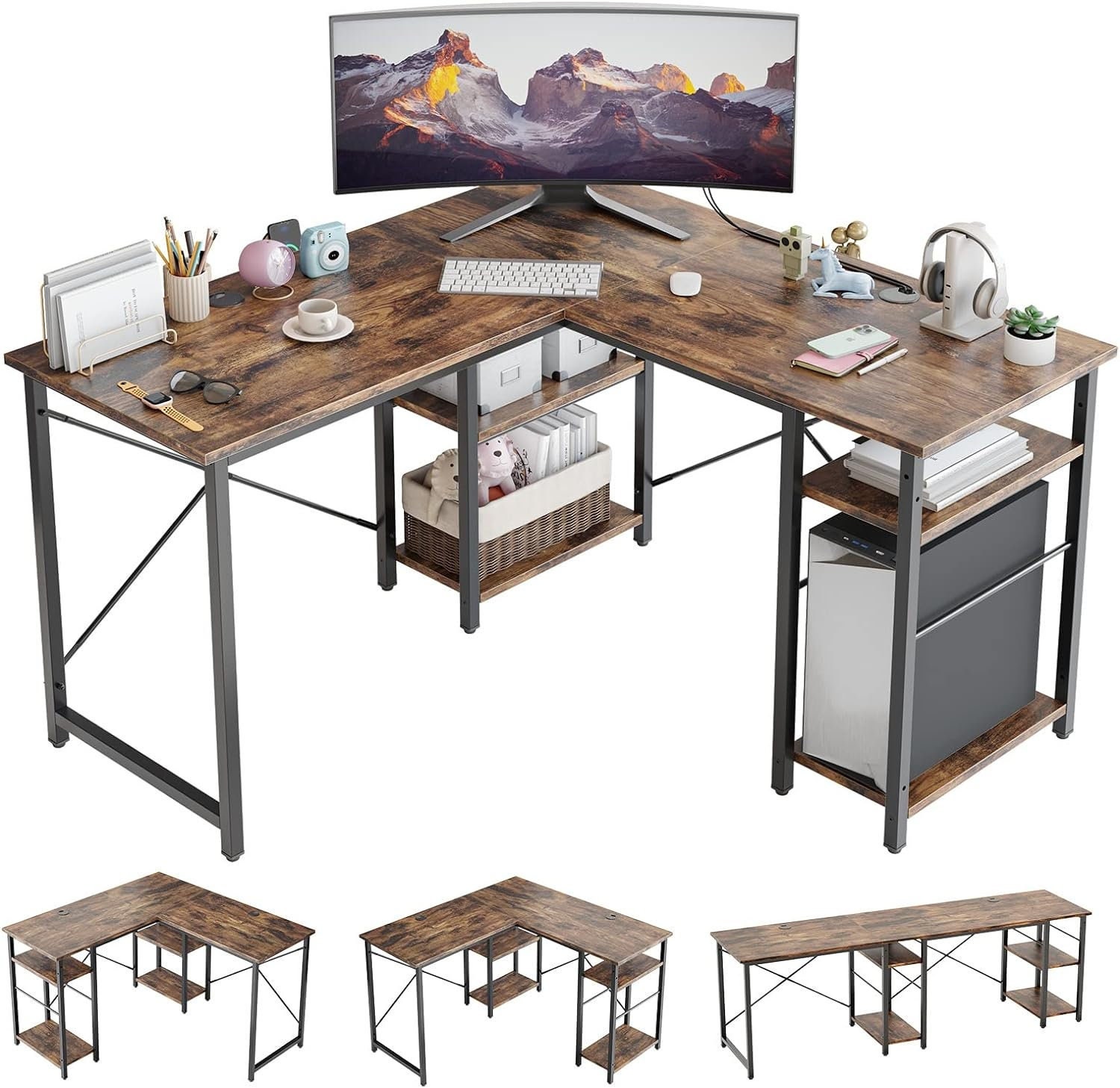 Computer Desk L Shaped With Shelves Reversible Corner Desk Etsy UK