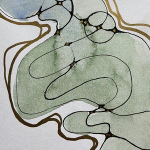Confezione da 3 biglietti di auguri vuoti dipinti a mano / Arte astratta verde oliva / Biglietti di auguri con arte astratta / Biglietti dipinti a mano verde blu