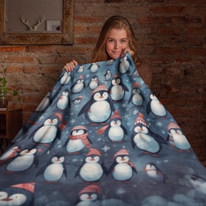 Warm Cute Christmas Penguins Plush Blanket