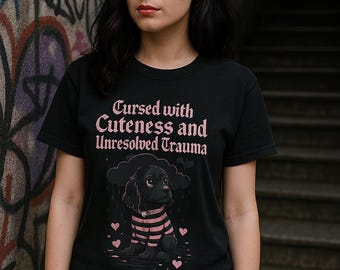 Cute Emo Dachshund Graphic Tee Cursed with Cuteness Shirt Soft Grunge Aesthetic, Comfort Colors T-Shirt, Indie Alt Girl Style