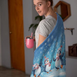 Adorable Christmas Penguin Velveteen Plush Blanket