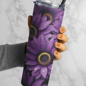 Purple Sunflower Skinny Becher mit Strohhalm, 20oz