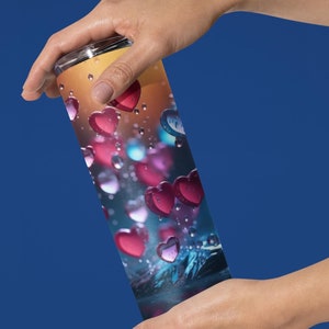 Its Raining Hearts Valentine Skinny Tumbler with Straw, 20oz