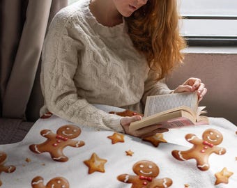 Manta navideña con diseño de hombrecito de jengibre, bonita manta navideña, acogedora decoración invernal, suave manta de felpa de terciopelo.