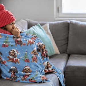 Adorable Christmas Miniature Dachshund Puppy Cozy Velveteen Plush Blanket