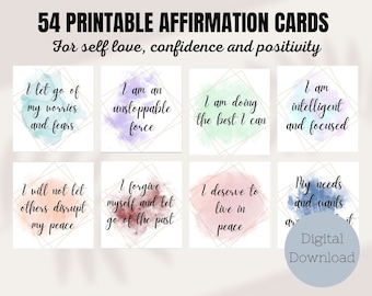 Positive Affirmation Card Deck, Vision Board Printable, Mental health and Wellness Tool,Manifestation Cards, Self Care Printable,Digital PDF