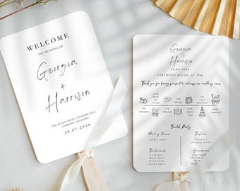Modern Wedding Program Fans, Editable in Canva, Wedding Timeline Program Fan, Wedding Ceremony Program Template Aesthetic Wedding Invite DIY