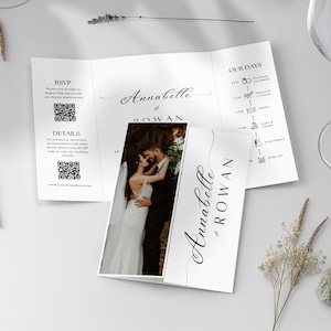 Gatefold Wedding Invitation Template, Modern Photo Invite With QR Code, Digital Canva Printable Trifold, Classy Wedding Folded Invitation