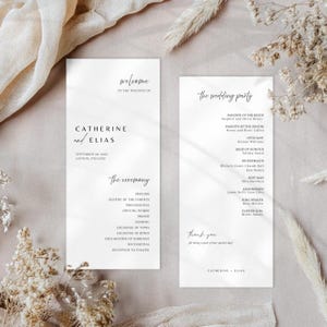 Programa de boda moderno en blanco y negro, ceremonia de boda minimalista, plantilla editable de Canva, programa de boda elegante, descarga instantánea / WP1