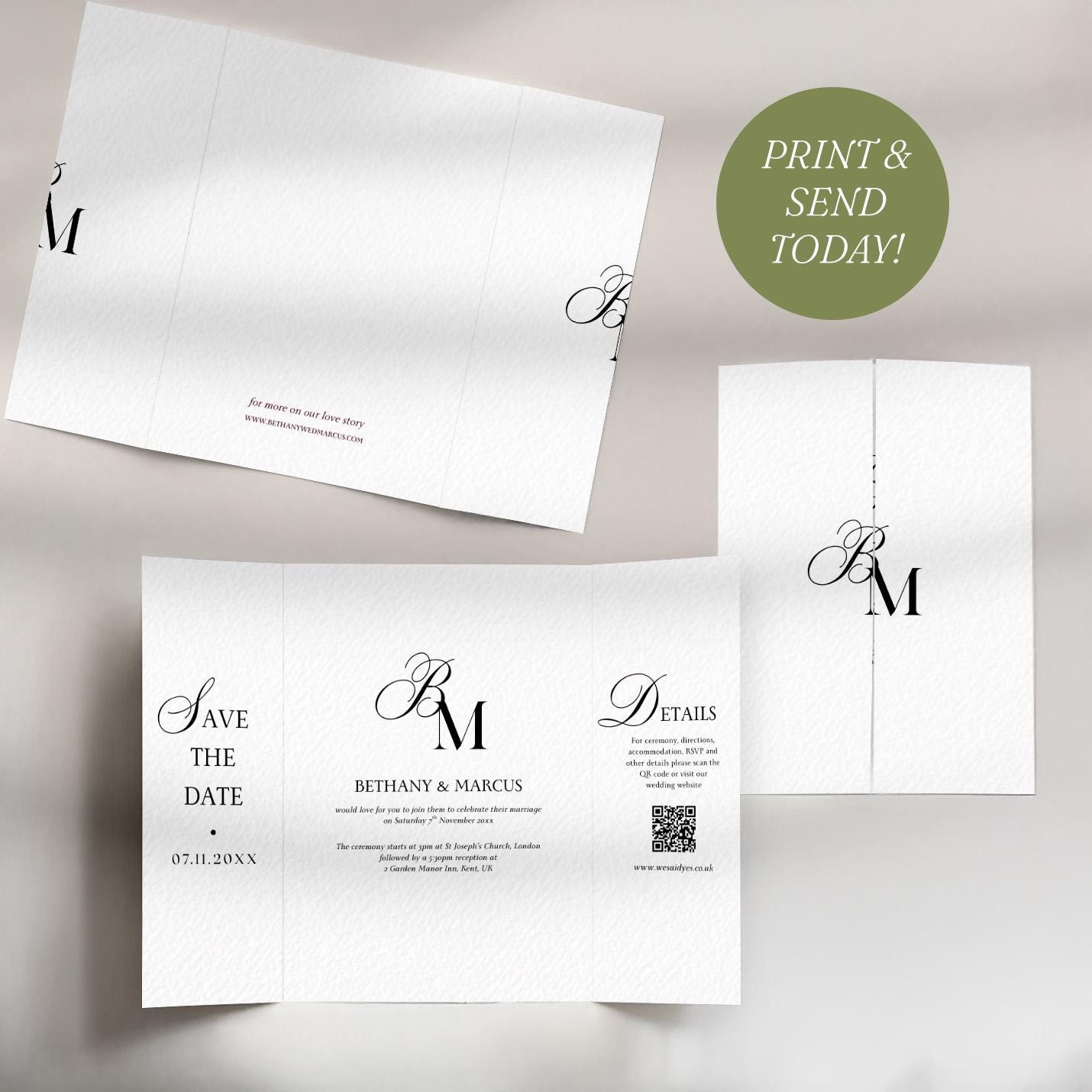 Minimal Gatefold Wedding Invitation Template: Simple yet Classy Folding ...