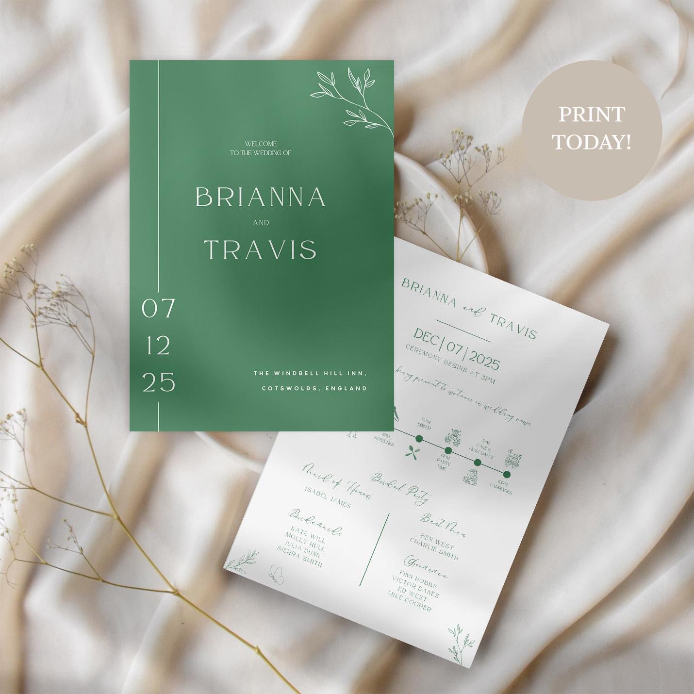 Modern Outdoor Wedding Program Fans Template, Editable in Canva ...