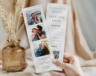 Save the Date Photobooth Wedding Invitation with Calendar, Contains QR Code, Calendar, Add Your Own Photos, Fun & Unique Wedding Idea | FN62