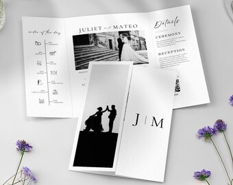 Folding Wedding Invite Template, Add Your Photos, Minimal Design, Digital Canva Template, DIY Wedding Gatefold Invitation, INSTANT DOWNLOAD