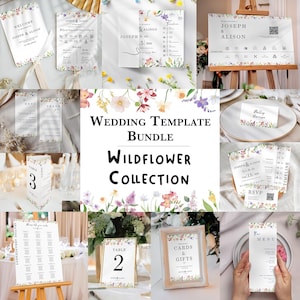 Wildflower Wedding Template MEGA BUNDLE, Floral Design, Gatefold Invite, Food Drinks Menu, RSVP, Table Number, Seating Chart, Welcome Sign